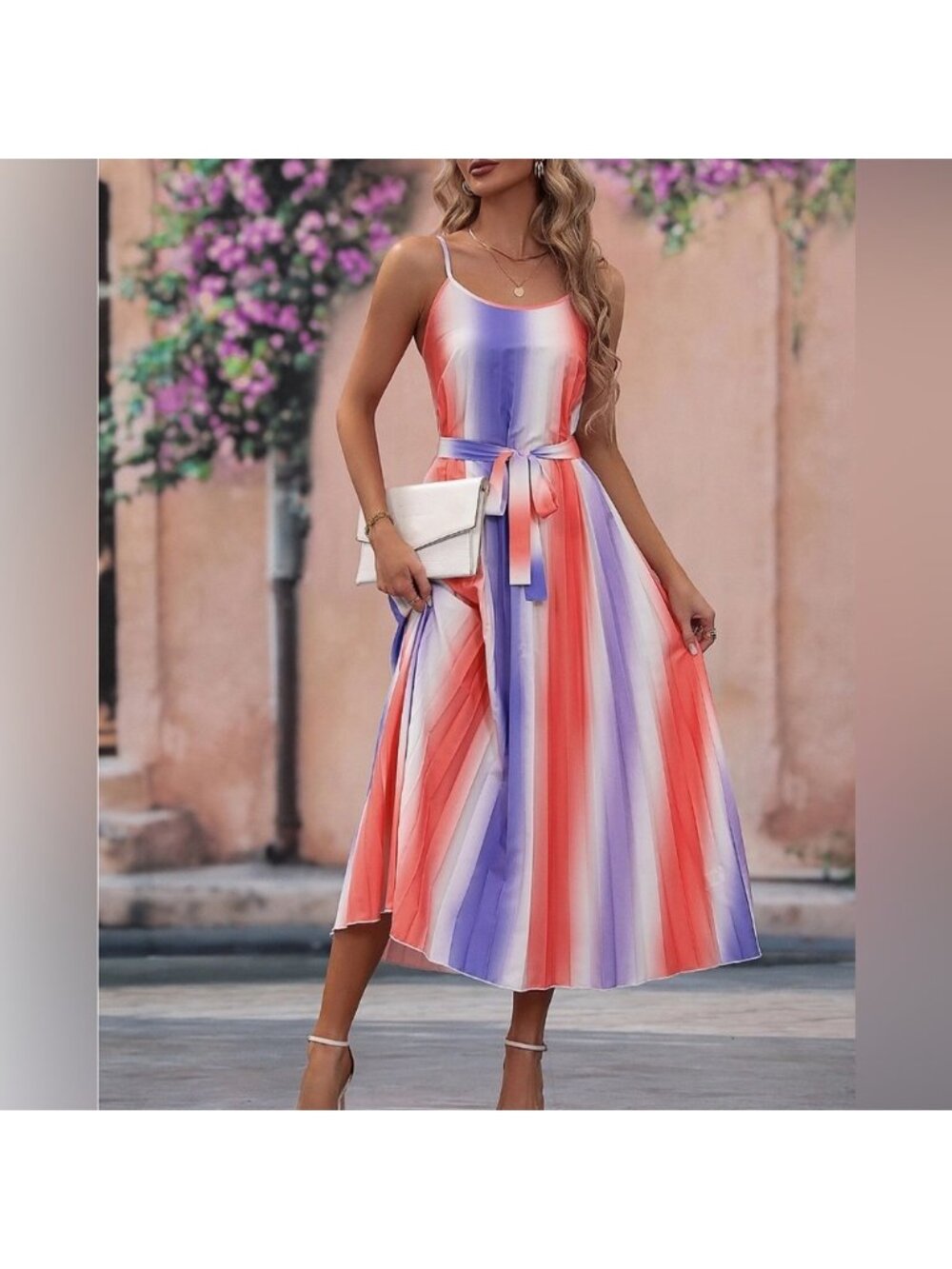 Striped Ombre Belted Cami Dress